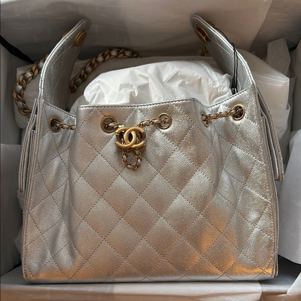 NWT CHANEL SILVER 25 Small